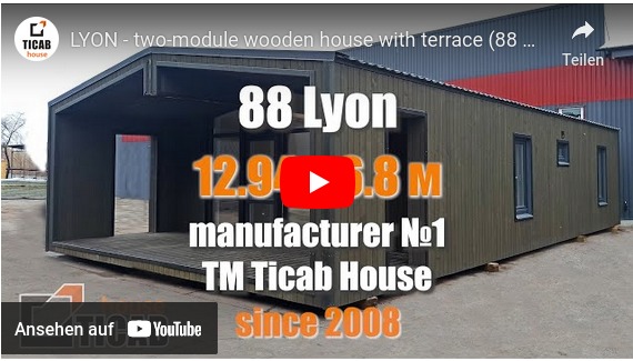 LYON – Zweimoduliges Holzhaus mit Terrasse 88 m² für französischen Kunden TICAB Mobilheime